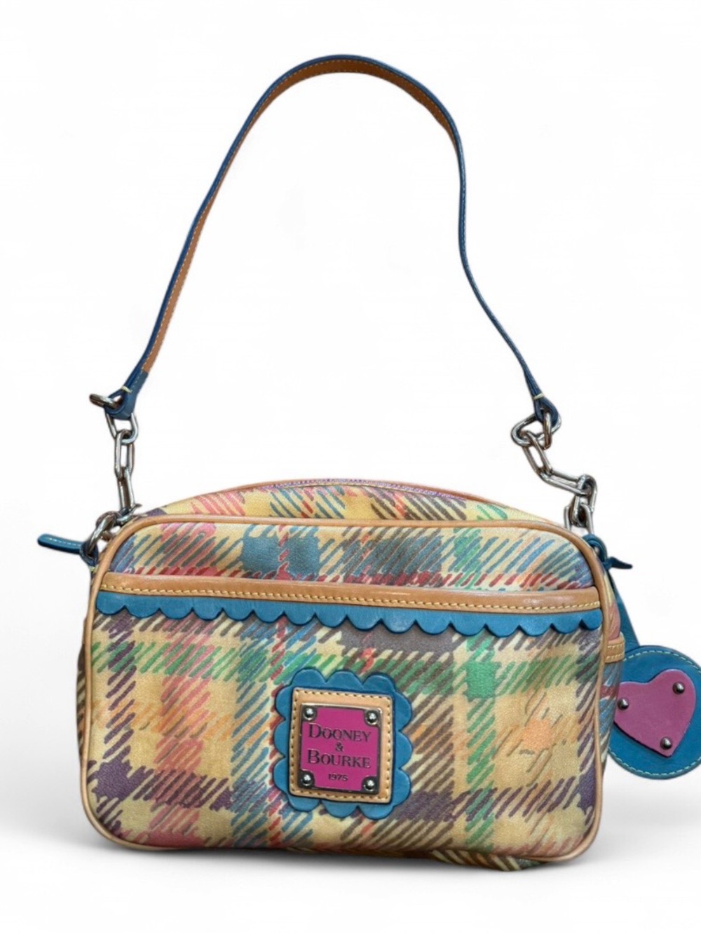 Dooney and Bourke Vintage Y2K Plaid Baguette Shoulder Bag with Blue Trim